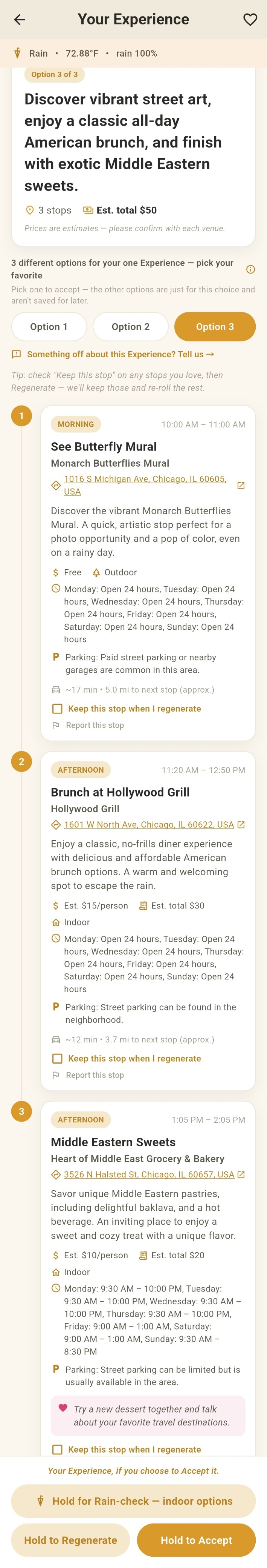 SponDater — a Diamond-tier Experience scrolling through its stops